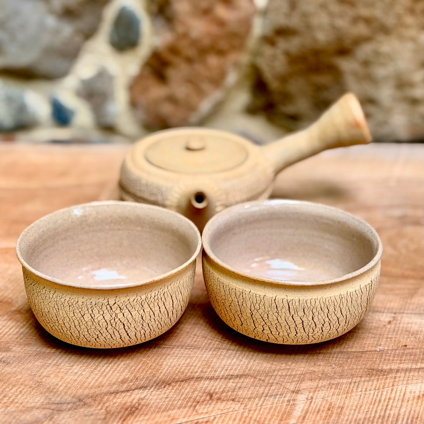 Bark texture side-handle & 2bowl set