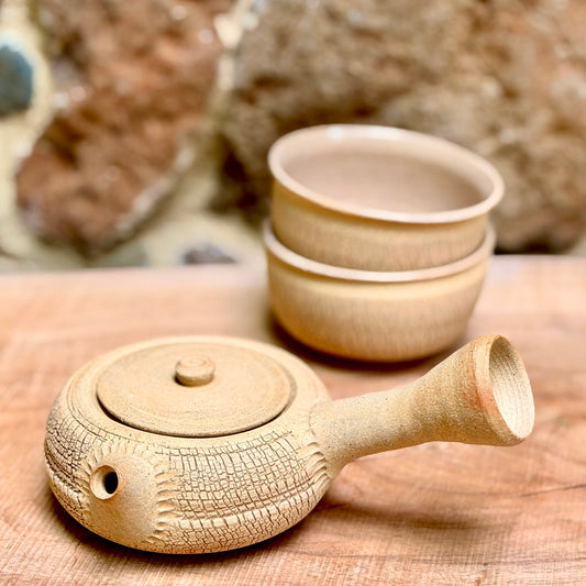 Bark texture side-handle & 2bowl set