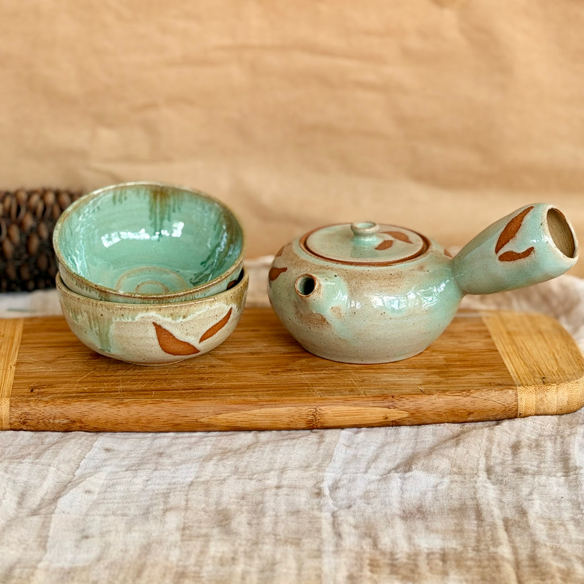 Side-Handle Teapot + Two Teabowl Set