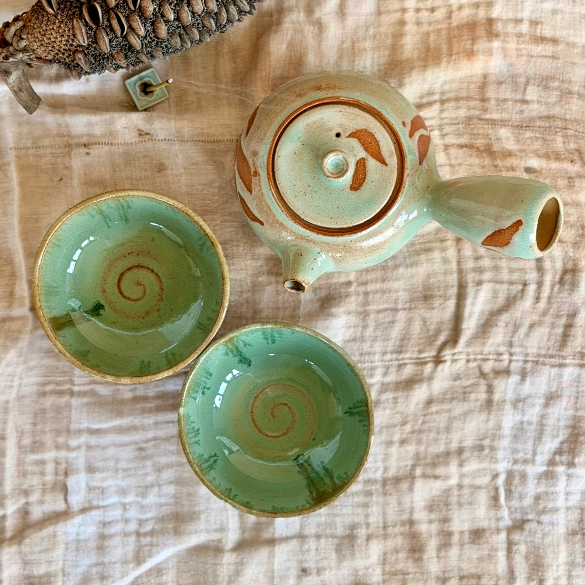 Side-Handle Teapot + Two Teabowl Set