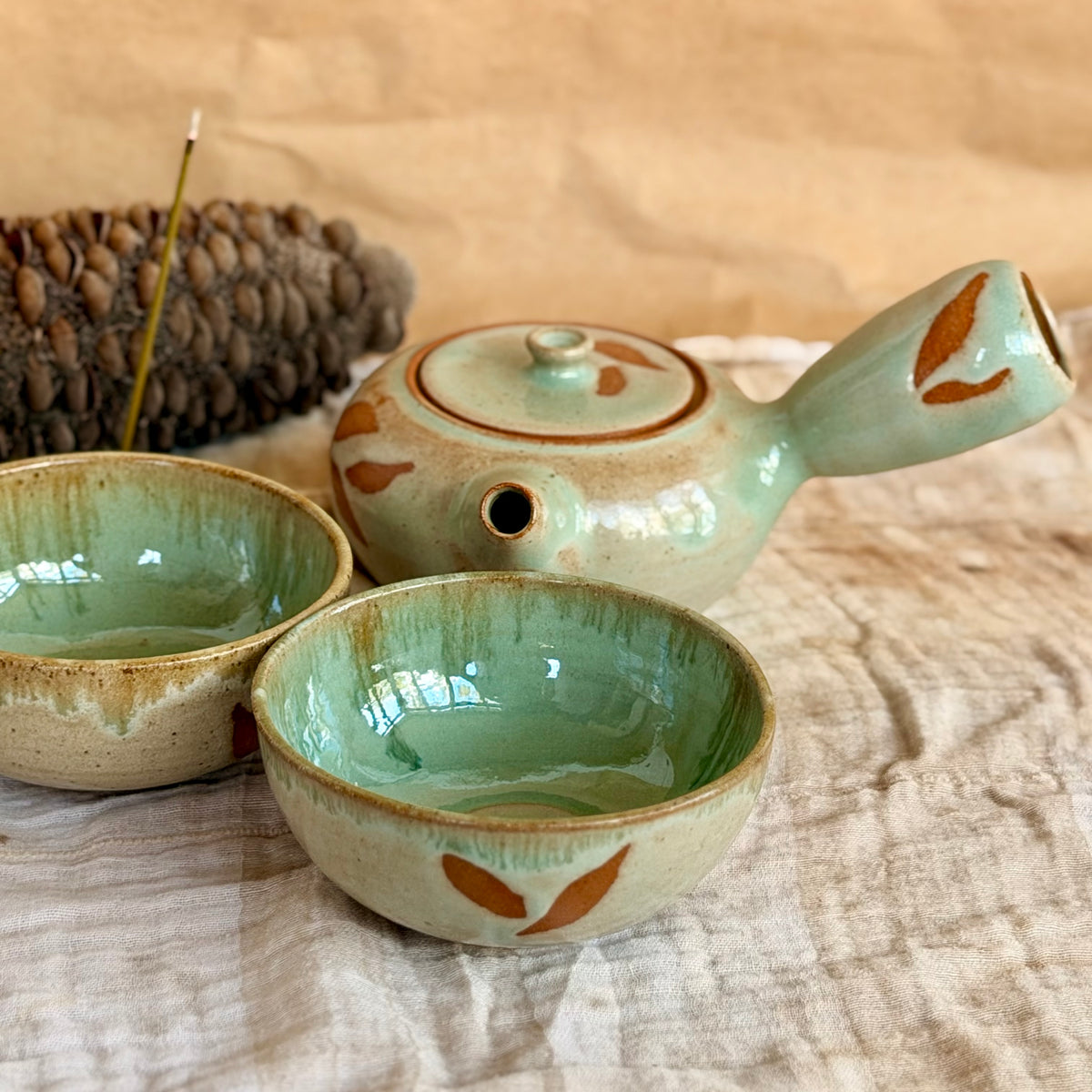 Side-Handle Teapot + Two Teabowl Set